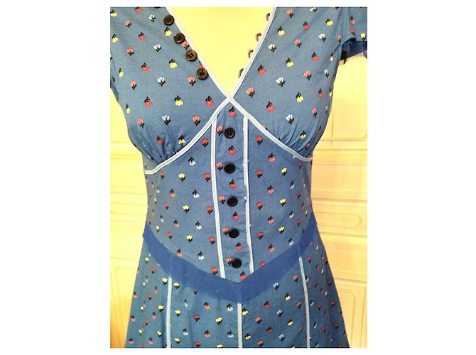 MARC JACOBS BRANDEBOURGS FRÜHLINGSKLEID KLEID RÜSCHEN TÜLL T UK 6 oder 36/38 Blau - Ansicht 3