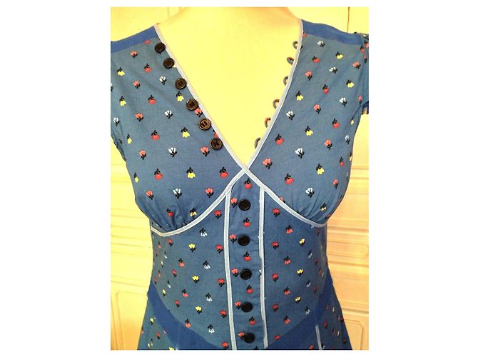 MARC JACOBS BRANDEBOURGS FRÜHLINGSKLEID KLEID RÜSCHEN TÜLL T UK 6 oder 36/38 Blau - Ansicht 4