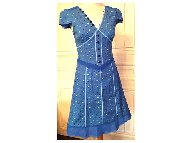MARC JACOBS BRANDEBOURGS FRÜHLINGSKLEID KLEID RÜSCHEN TÜLL T UK 6 oder 36/38 Blau - Ansicht 6