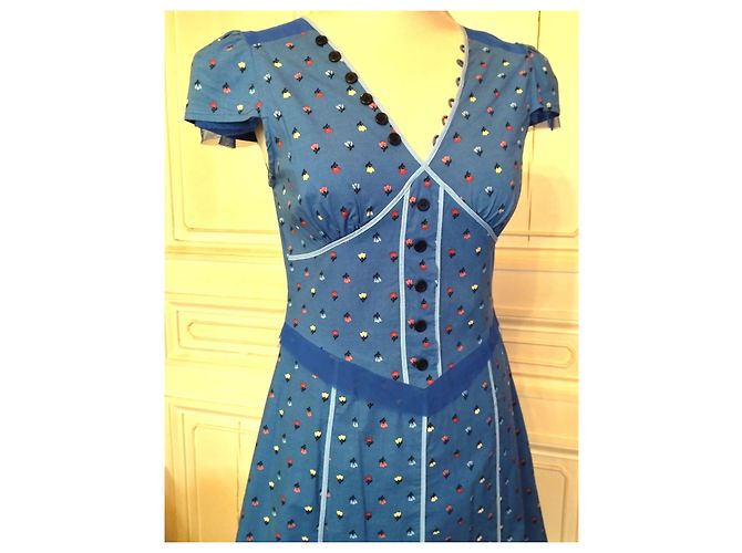 MARC JACOBS BRANDEBOURGS FRÜHLINGSKLEID KLEID RÜSCHEN TÜLL T UK 6 oder 36/38 Blau - Ansicht 7