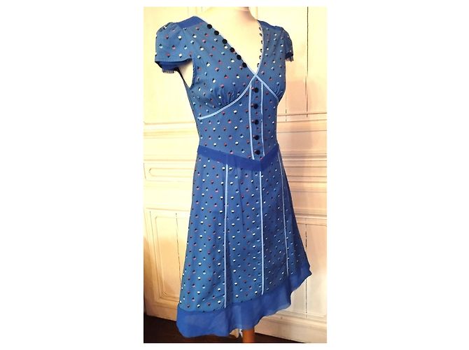 MARC JACOBS BRANDEBOURGS FRÜHLINGSKLEID KLEID RÜSCHEN TÜLL T UK 6 oder 36/38 Blau - Ansicht 8