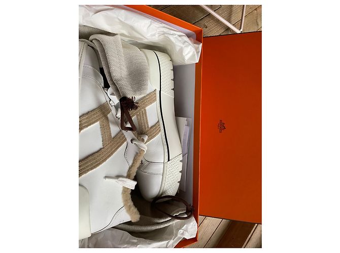 Hermès Dare Sneaker Weiß Beige Leder Lammfell - Ansicht 2