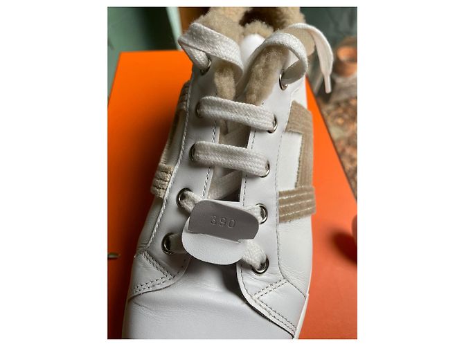 Hermès Dare Sneaker Weiß Beige Leder Lammfell - Ansicht 3