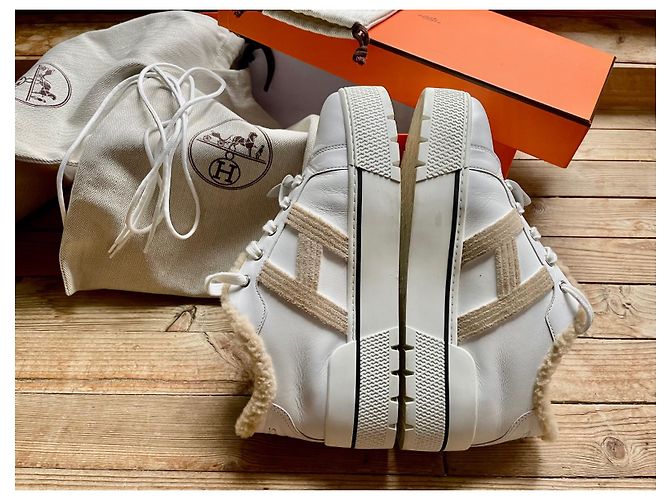 Hermès Dare Sneaker Weiß Beige Leder Lammfell - Ansicht 6
