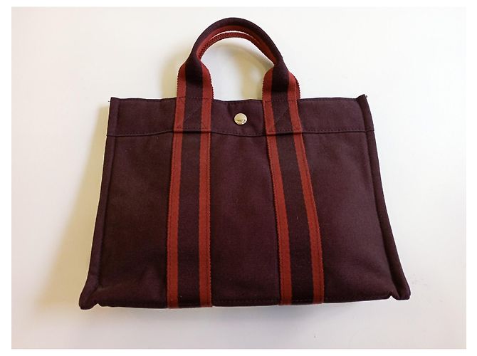 Toto Bag Borsa Hermès Toto in tela rosso scuro Bordò - vista 2