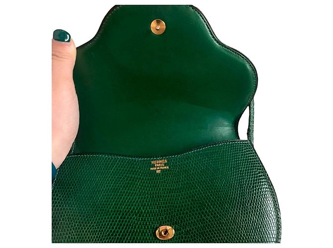 Piano Sac Hermès Paula vintage Lézard Vert foncé - vue 4