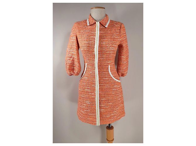 Maje Tweed Kleid mit geflochtenem Rand Orange Mehrfarben - Ansicht 2