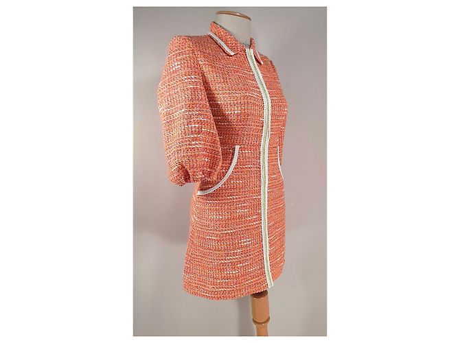 Maje Tweed Kleid mit geflochtenem Rand Orange Mehrfarben - Ansicht 4
