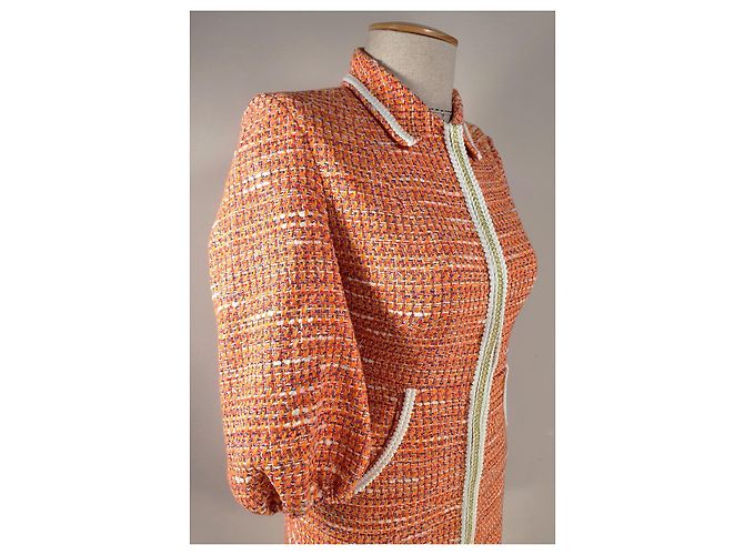 Maje Tweed Kleid mit geflochtenem Rand Orange Mehrfarben - Ansicht 5