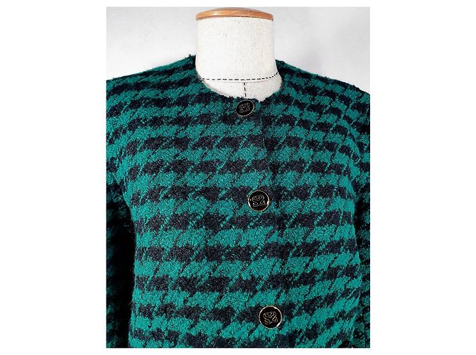Sandro Houndstooth Wool Blazer Green - view 2