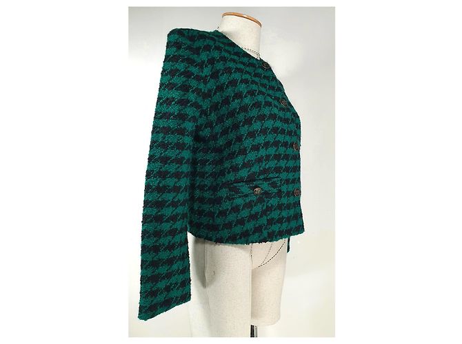 Sandro Houndstooth Wool Blazer Green - view 3