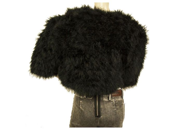 Autre Marque Vera Mont Echte Federn Schwarze kurze Bolerojacke Abendmantelgröße 44 - Ansicht 2