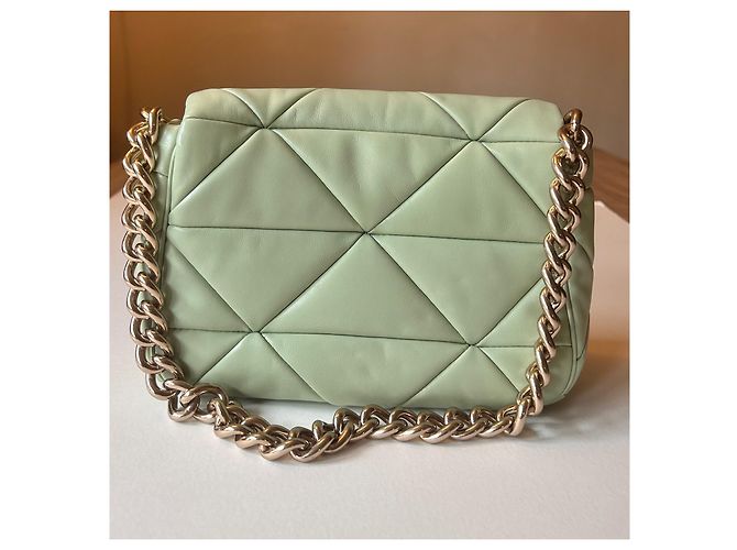 Bolsa de mão Prada Patchwork em couro verde claro - vista 3