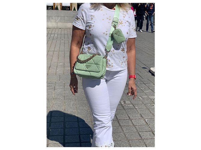 Bolsa de mão Prada Patchwork em couro verde claro - vista 7