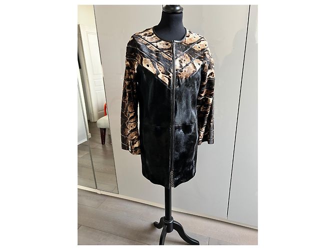 Autre Marque Lederjacke aus Kalbshaar Mehrfarben - Ansicht 5