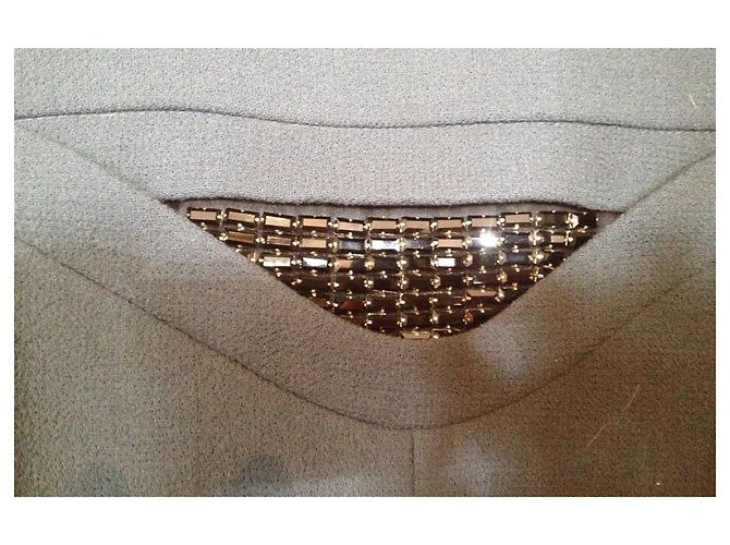 Vestido Carven de lã azul com cinto e pérolas pretas - vista 5