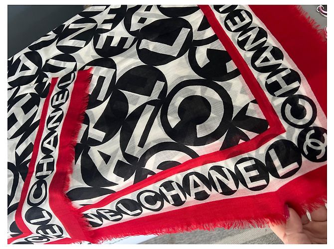 Chanel Kaschmir Schal schwarz weiß rot - Ansicht 2