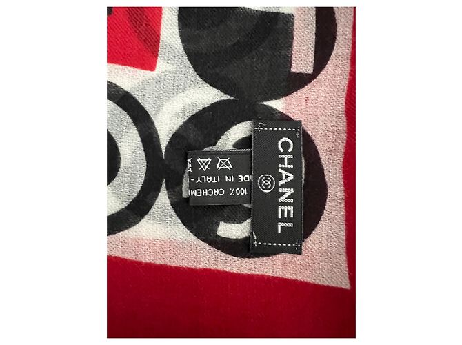 Chanel Kaschmir Schal schwarz weiß rot - Ansicht 3