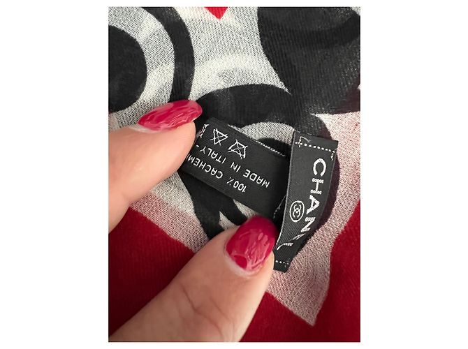 Chanel Kaschmir Schal schwarz weiß rot - Ansicht 4