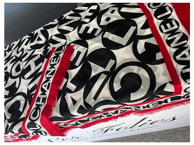 Chanel Kaschmir Schal schwarz weiß rot - Ansicht 5