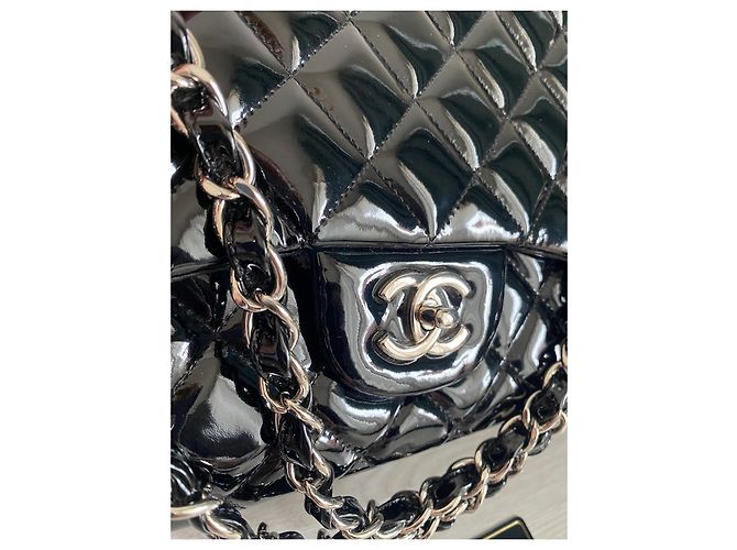 Timeless Chanel Maxi Jumbo Borsa nera in pelle verniciata Nero - vista 10