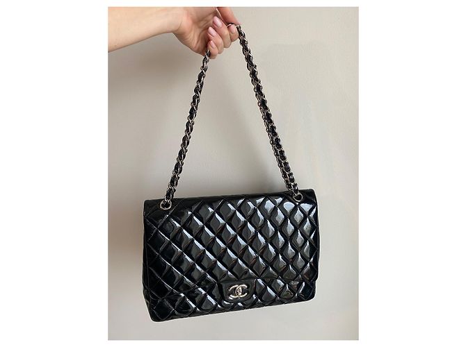 Timeless Chanel Maxi Jumbo Borsa nera in pelle verniciata Nero - vista 7