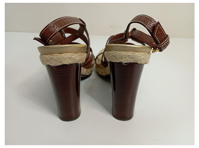 Sandali Louis Vuitton in pelle marrone e corda - vista 3