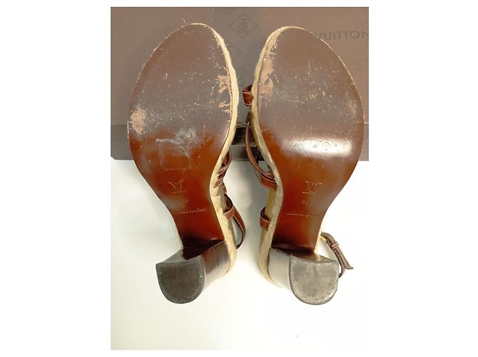 Sandali Louis Vuitton in pelle marrone e corda - vista 4