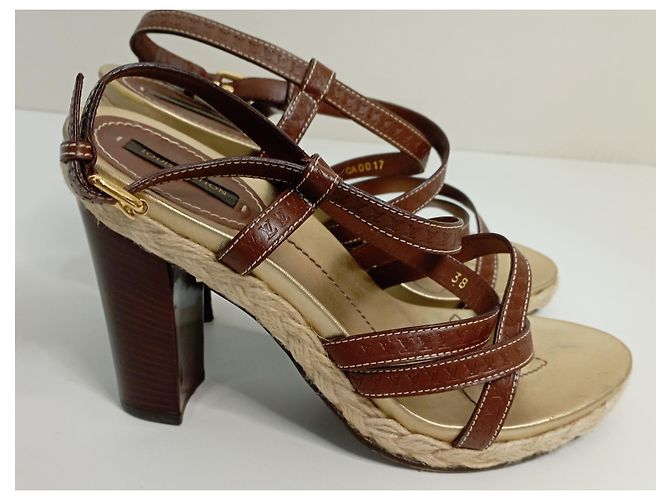 Sandali Louis Vuitton in pelle marrone e corda - vista 6