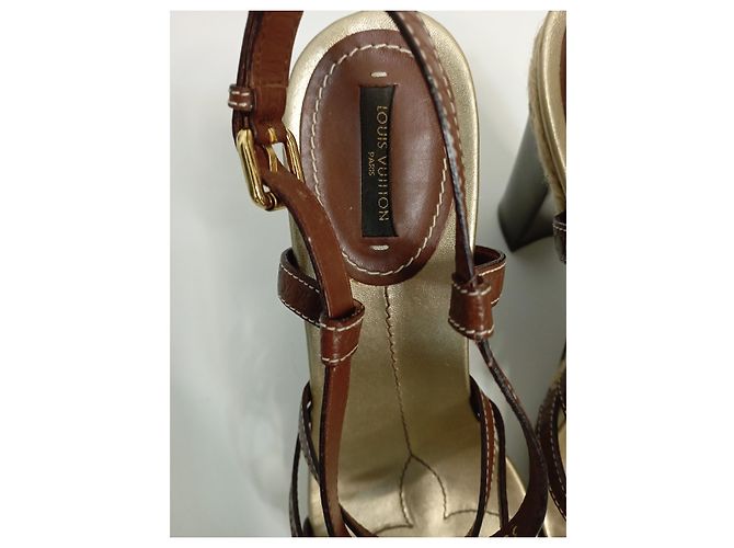 Sandali Louis Vuitton in pelle marrone e corda - vista 7