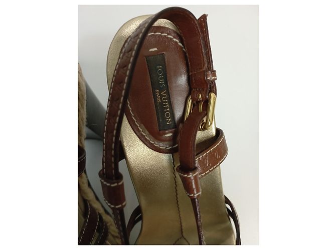 Sandali Louis Vuitton in pelle marrone e corda - vista 8