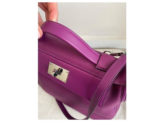 Kelly Borsa Hermès 24/24 in Pelle Clemence Anemone Fuschia - vista 4
