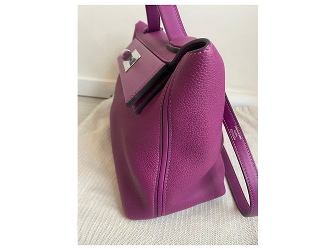 Kelly Borsa Hermès 24/24 in Pelle Clemence Anemone Fuschia - vista 6