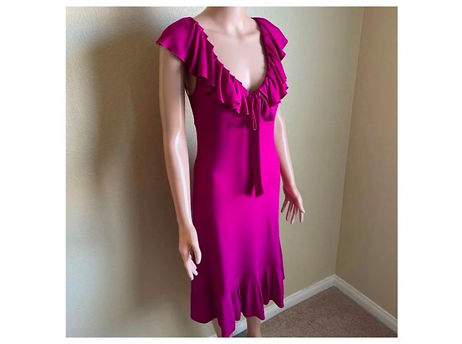 Diane Von Furstenberg DvF Vintage Baila Kleid mit Rüschen Pink Fuschia - Ansicht 6