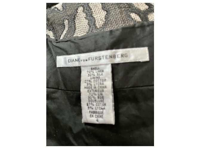 Diane Von Furstenberg Falda lápiz DvF Cougarette de lino y seda Castaño Negro Beige - vista 6