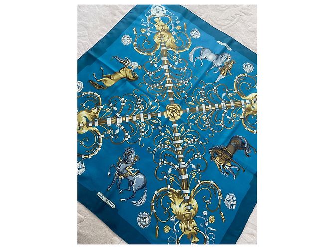 Foulard Hermès Parc Royal in seta blu 90 cm - vista 6