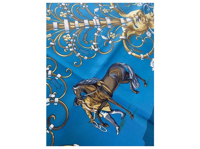 Foulard Hermès Parc Royal in seta blu 90 cm - vista 7