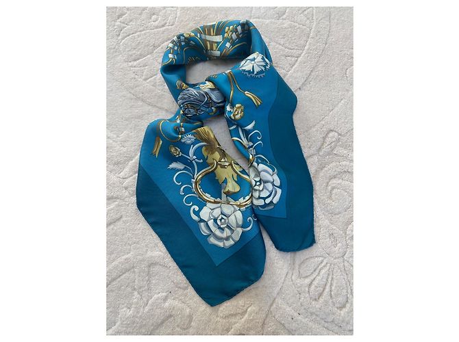 Foulard Hermès Parc Royal in seta blu 90 cm - vista 8