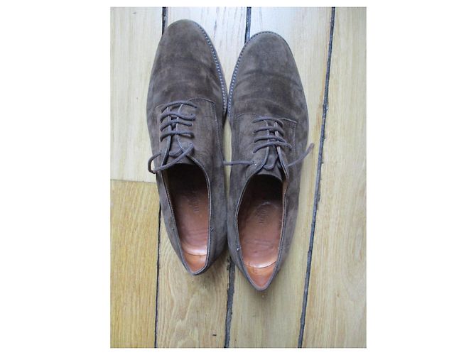 Hermès Scarpe derby in camoscio kaki Cachi - vista 2