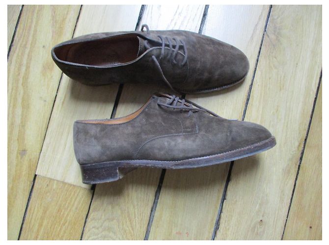 Hermès Scarpe derby in camoscio kaki Cachi - vista 3