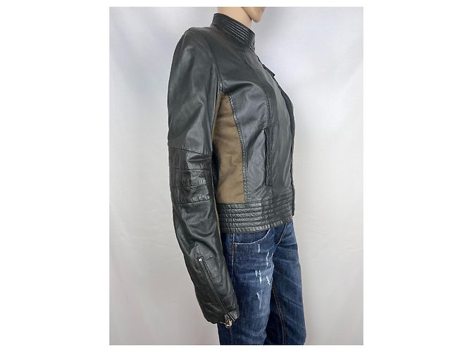 Chaqueta Biker de Piel Clements Ribeiro Marrón Negro Castaño - vista 2