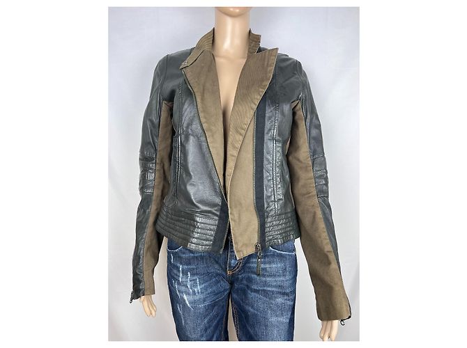 Chaqueta Biker de Piel Clements Ribeiro Marrón Negro Castaño - vista 4