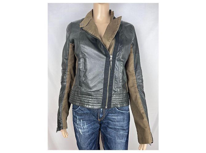 Chaqueta Biker de Piel Clements Ribeiro Marrón Negro Castaño - vista 5