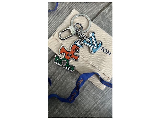 Ciondolo amico puzzle Louis Vuitton Blu Arancione Silver hardware - vista 3