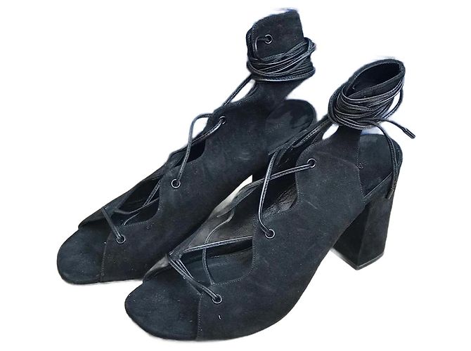 Sandali SAINT LAURENT T.EU 37.5 Camoscio Nero - vista 2
