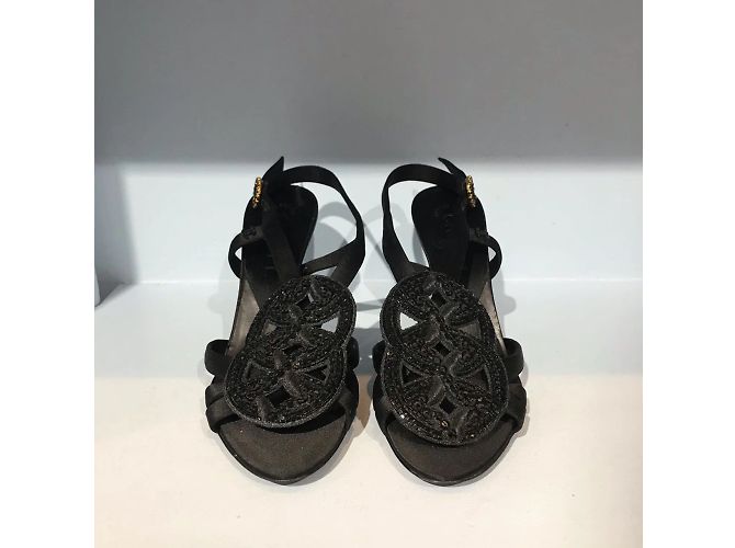 Sandali CHANEL T.EU 37.5 Tessuto Nero - vista 3