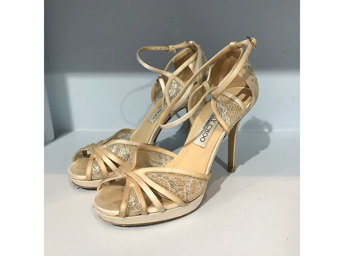 Sandali JIMMY CHOO T.EU 35 Tessuto Beige - vista 3