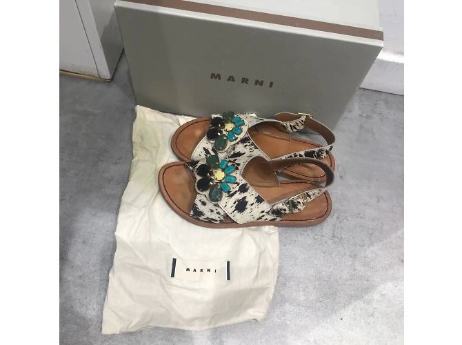 Sandali MARNI T.EU 37 Pelle di vitello stile pony Beige - vista 6