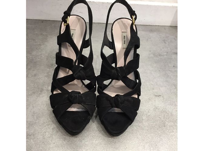 Sandali MIU MIU T.EU 38 in suede Nero - vista 2