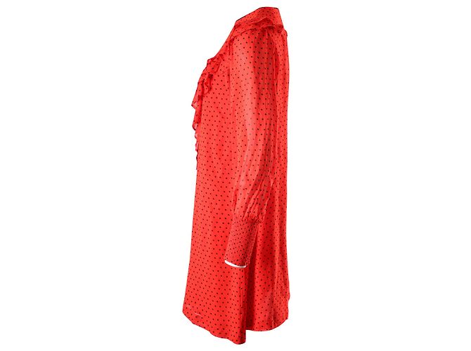 Ganni Polka Dot Rüschenkleid aus roter Viskose - Ansicht 2